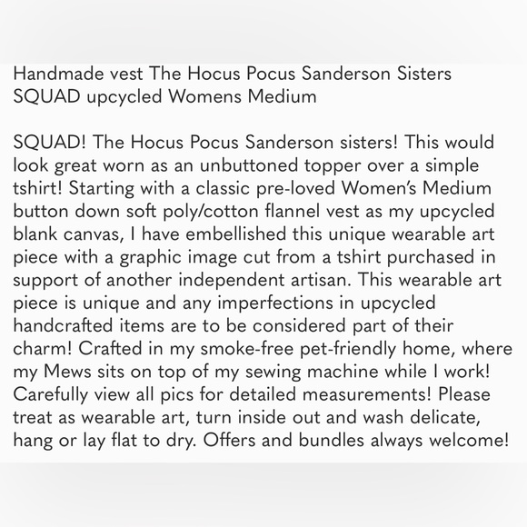 ❤️SOLD❤️ Handmade vest The Hocus Pocus Sanderson Sisters SQUAD Womens Med - Picture 2 of 11